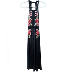 Unbranded women’s black maxi with‎ floral appliqué Sz S